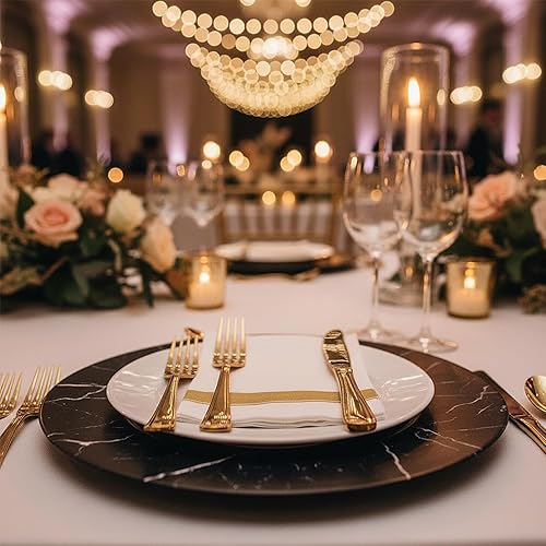 Miniatura 2 de Servilletas rectangulares blancas con borde dorado, paquete de 50 servilletas de papel elegantes, servilletas desechables de 22 x 22 pulgadas,