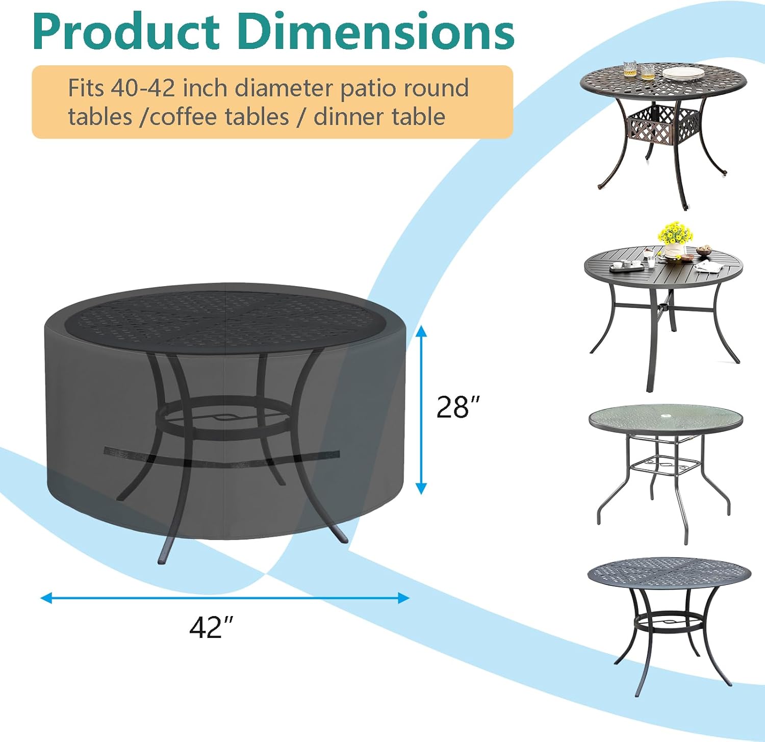 Oslimea Round Outdoor Patio Table Cover 42 Inch, Patio Furniture Covers for Outdoor Table, Waterproof, Windproof, UV Resistant and All Weather Resistant (Khaki, 42"DIAx28"H)
