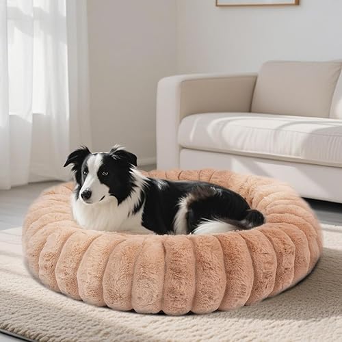 Miniatura 10 de Cama lavable para perros pequeños, 20 x 20 x 6 pulgadas, redonda blanca, piel sintética suave y parte inferior antideslizante, acogedora cama para