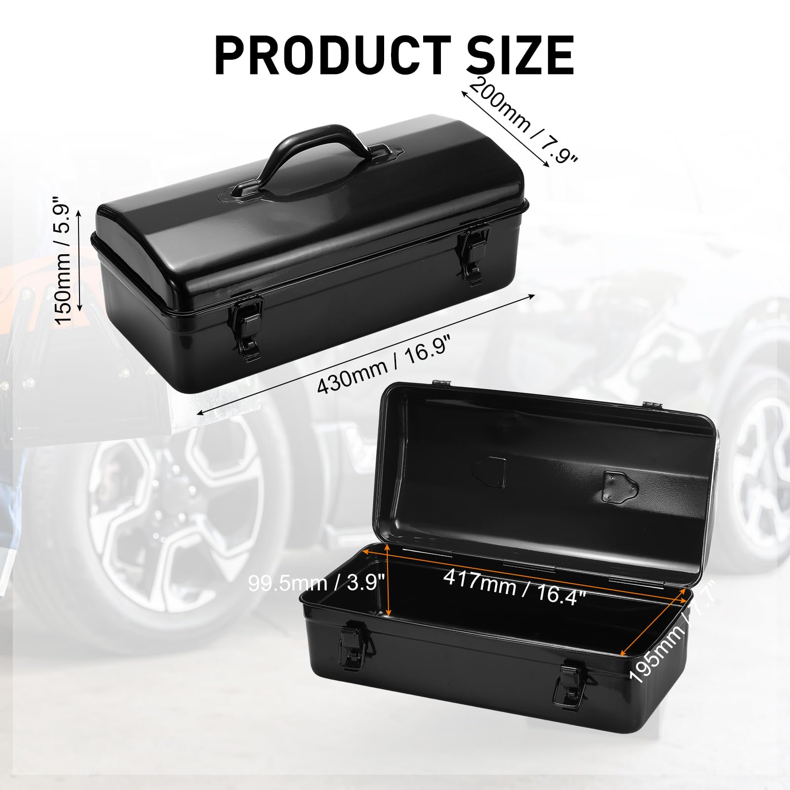 QUARKZMAN Caja De Herramientas De Acero Portátil 16.4" x 7.7" x 3.9" | Caja De Almacenamiento De Herramientas Organizador De Metal, Con Asa Y Doble Pestillo De Metal, Para Taller Garaje
