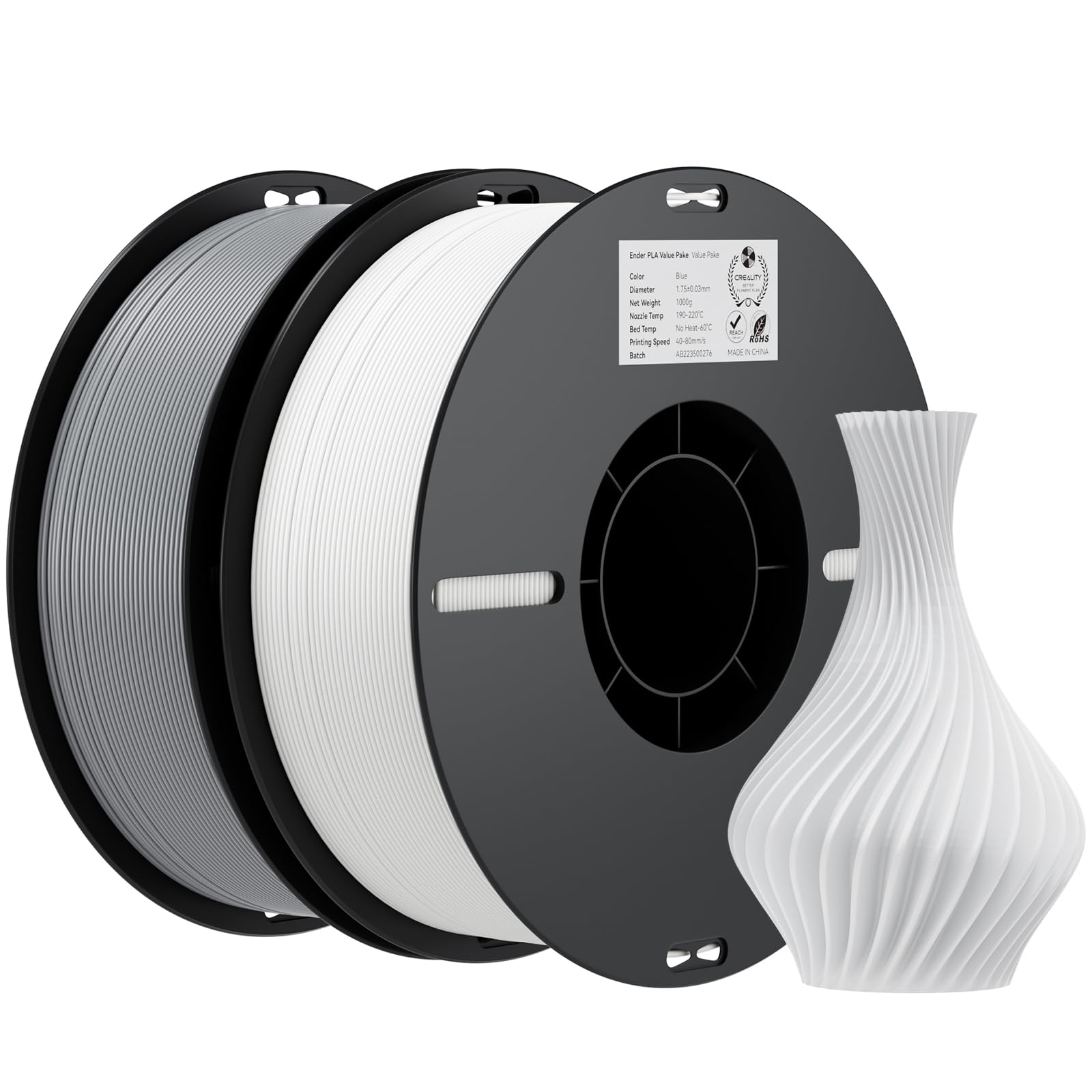 Creality PLA Filament 1.75mm, Grey &amp; White, 2‑Pack, 2KG Total