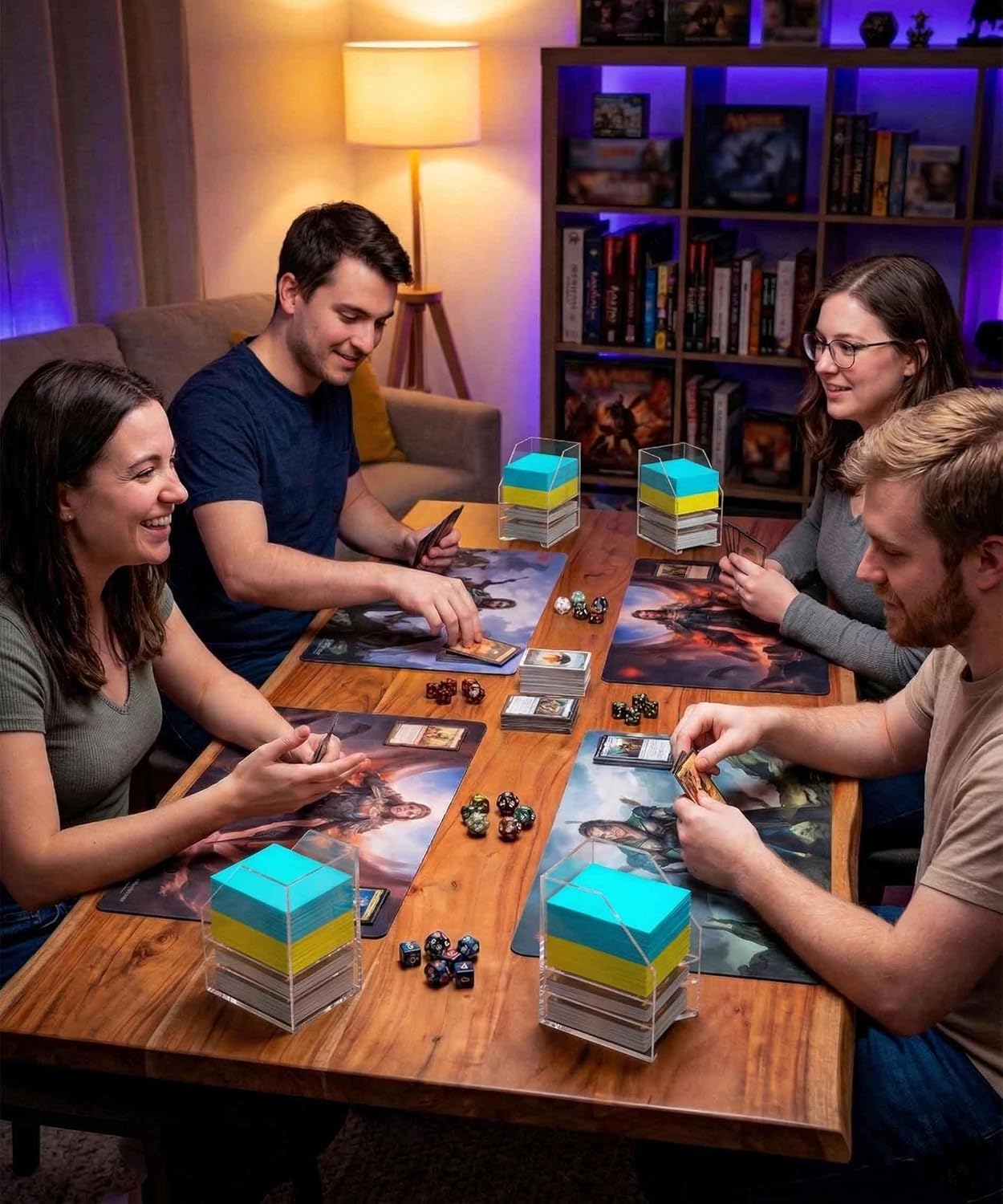 Acrylic Commander Deck Holder for MTG - 100+ Double Sleeved Card Tray with 3 Dividers, Sturdy Playing Card Holder & Organizer for Magic The Gathering TCG Board Game Accessories