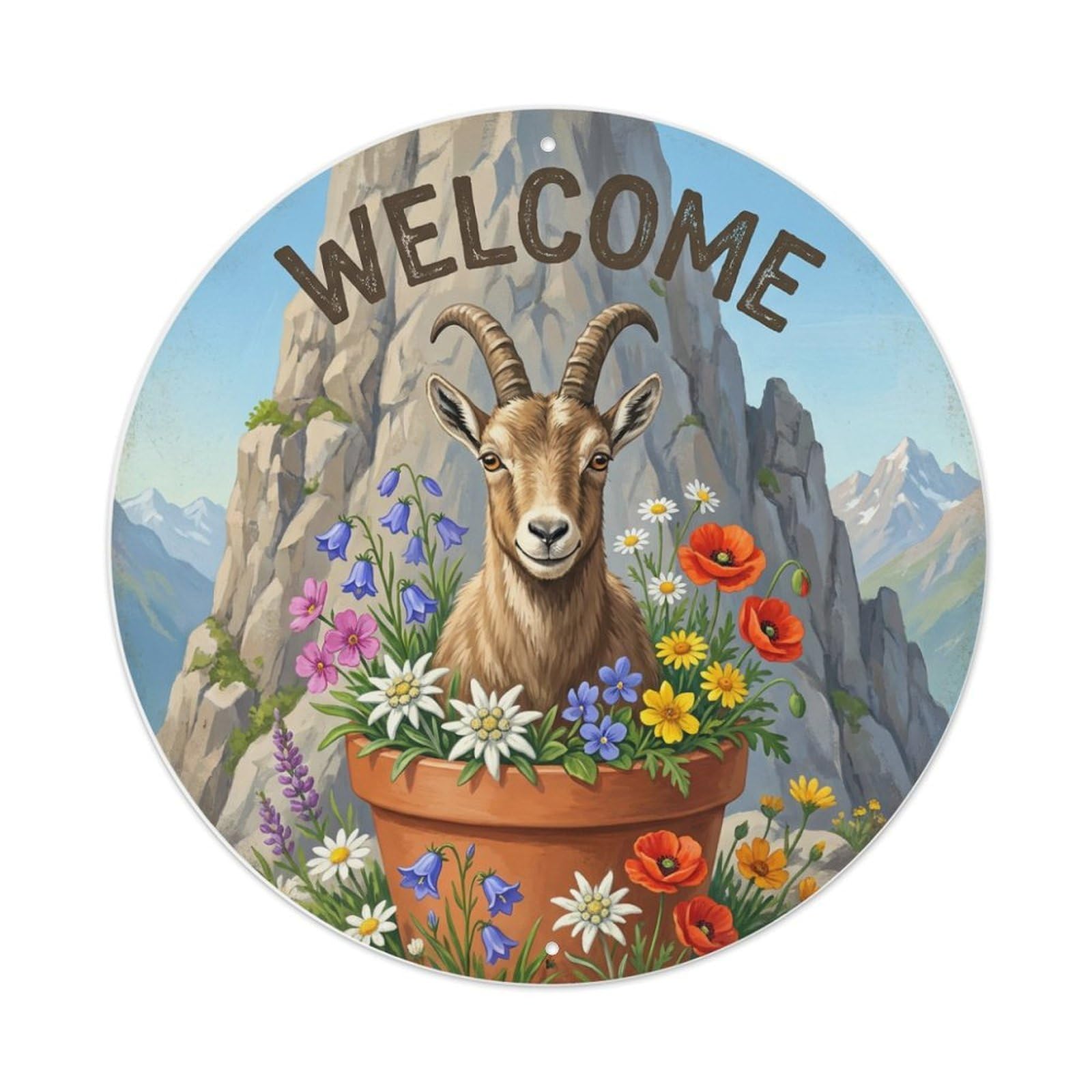 Metal Tin Sign Welcome Goat Mountain Cliff