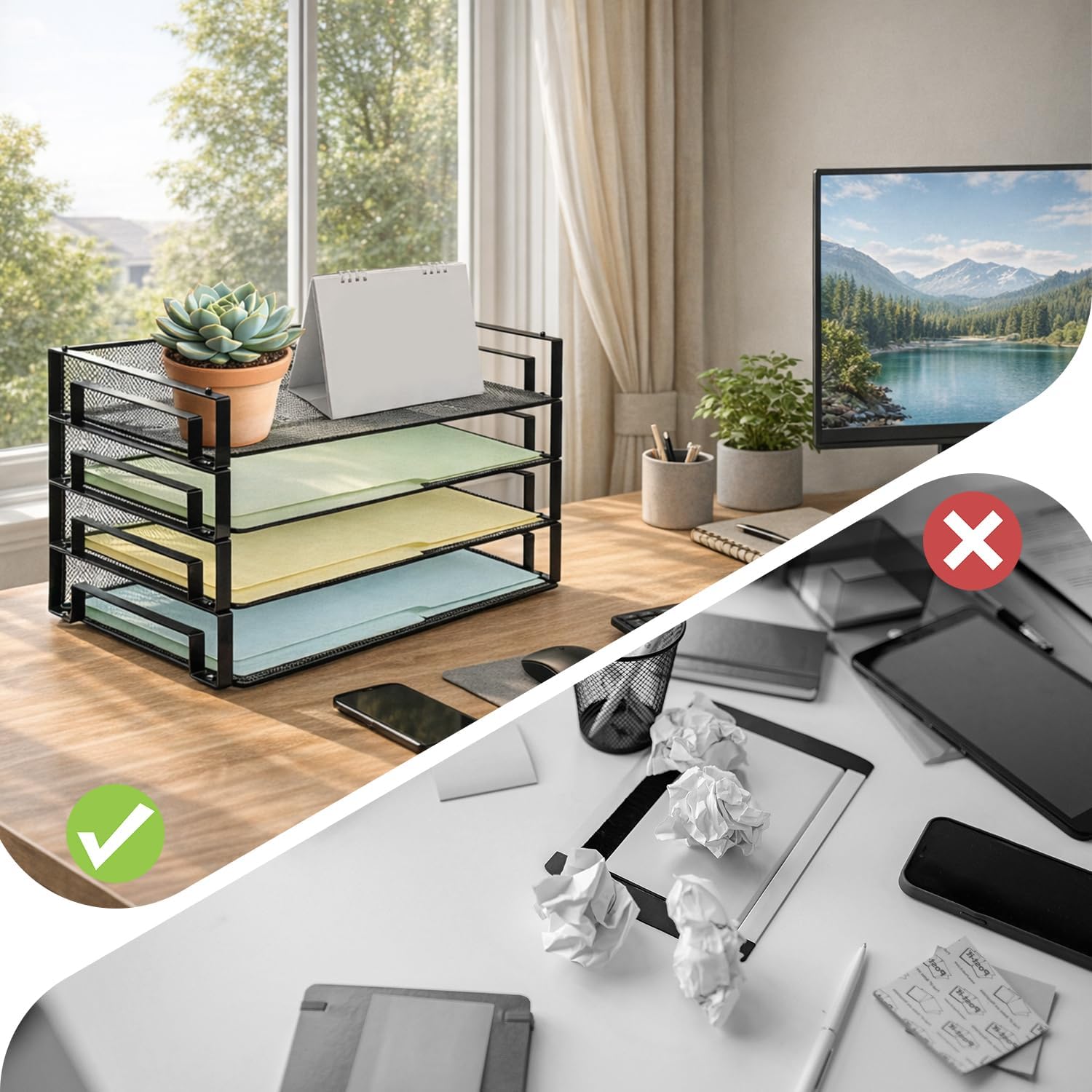 4 Pack Stackable Letter Paper Tray, Desktop Organizer for Letter/A4 Size Folders Documents, File Storage Paper Sorter Mail Holder for Office Home Classroom