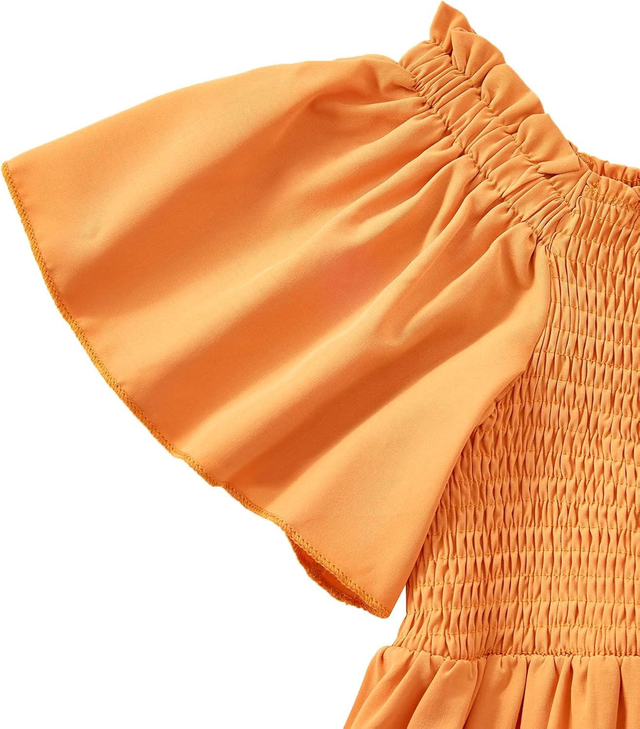 Girls Summer Dress Midi Casual Ruffle Flowy Square Neck Swing Tiered Smocked Tween Dresses for 6-15 Years Orange 12-13 Years image 4 of 8 B0F6NGNWV3