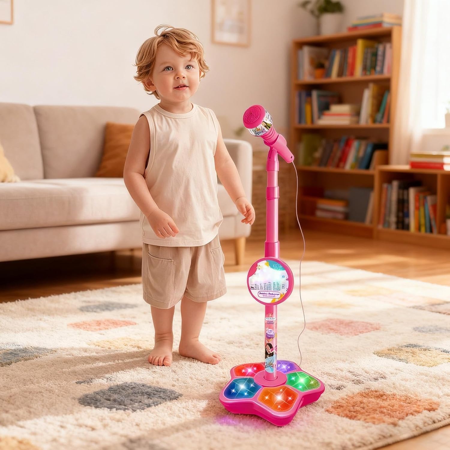 Genérico Microphone for Kids | Portable Speaker Toy with LED Lights | Toy Microphone with Stand, for Birthday Podcast Recording Singing Party Teen Studio Streaming Christmas