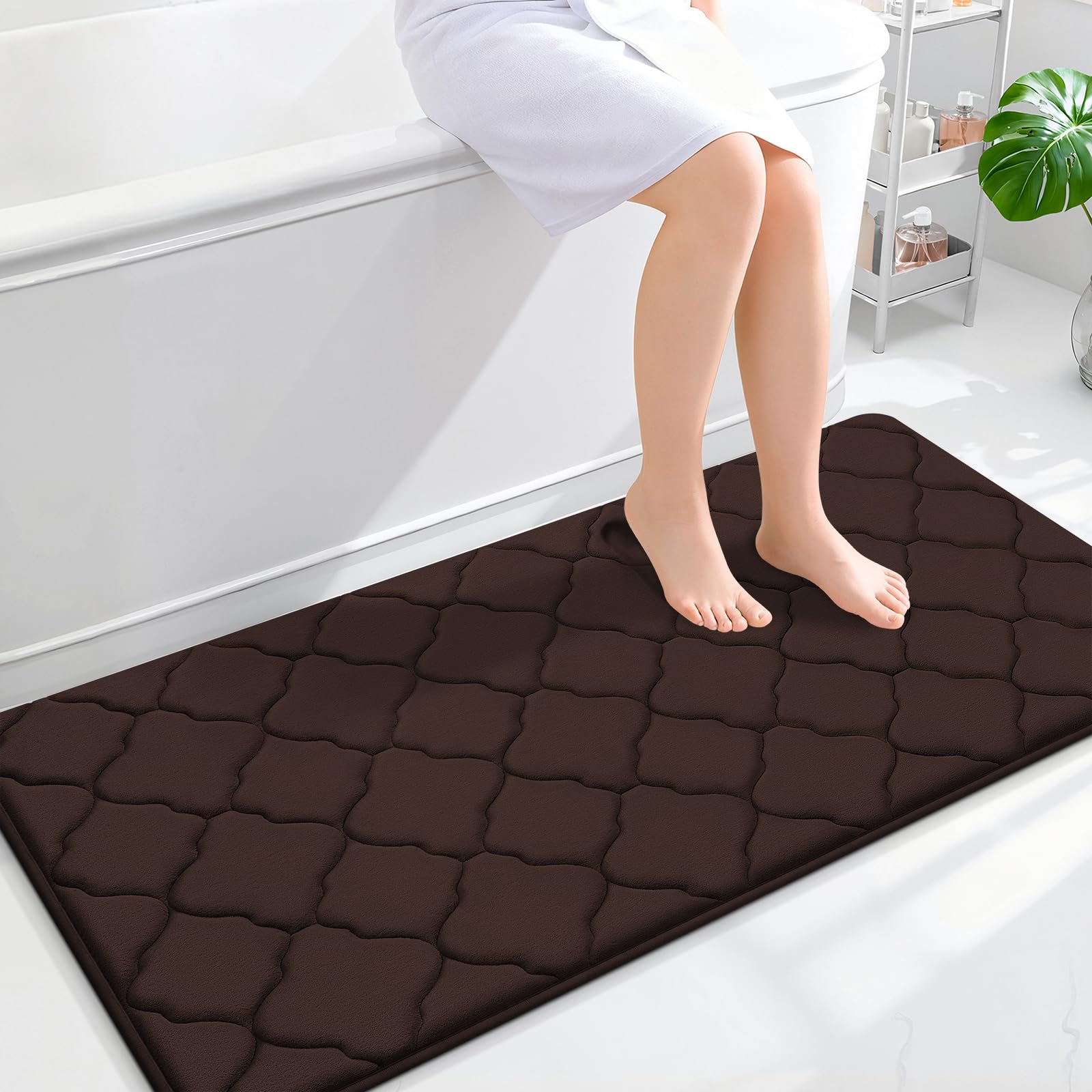 OLANLY Memory Foam Bath Mat Rug 47x24, Ultra Soft and Absorbent Bathroom Rugs, Non-Slip, Comfortable, Machine Washable Bath Carpet for Bathroom Floor,
