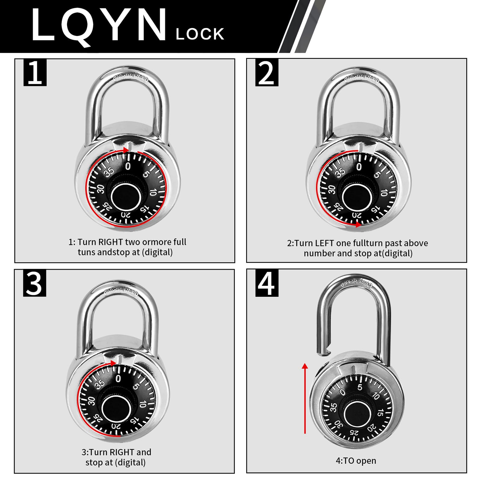 Combination Lock, LQYN Dial Combination Padlock, Pack of 1; Black — Amazon image 3