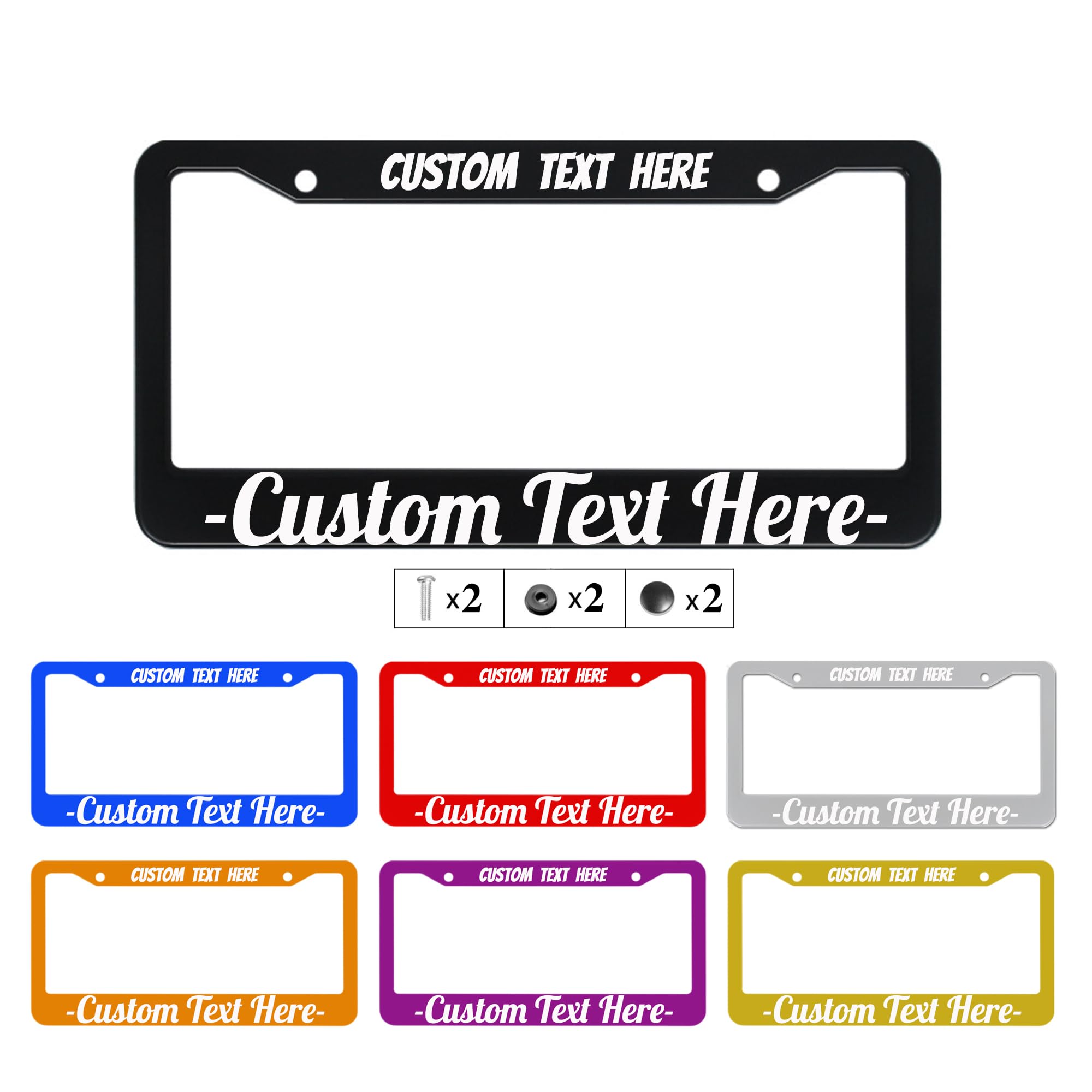 Custom Personalized Metal Engraved Standard Size License Plate Frame,Funny Car Auto Truck Message Plate Holder for Men Women,Silver Text (2 Round Hole