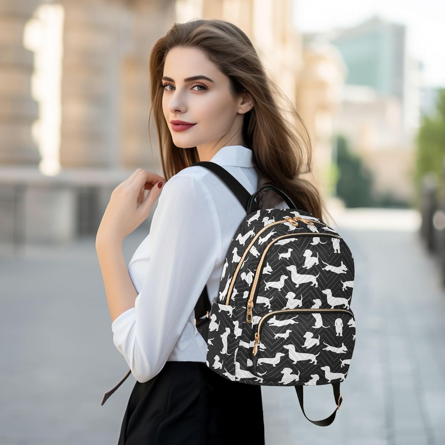 Mini Backpack Purse for Women Lightweight Girls Small Size Dachshund Dog Cartoon Black School Teens College Traveling - Image 6