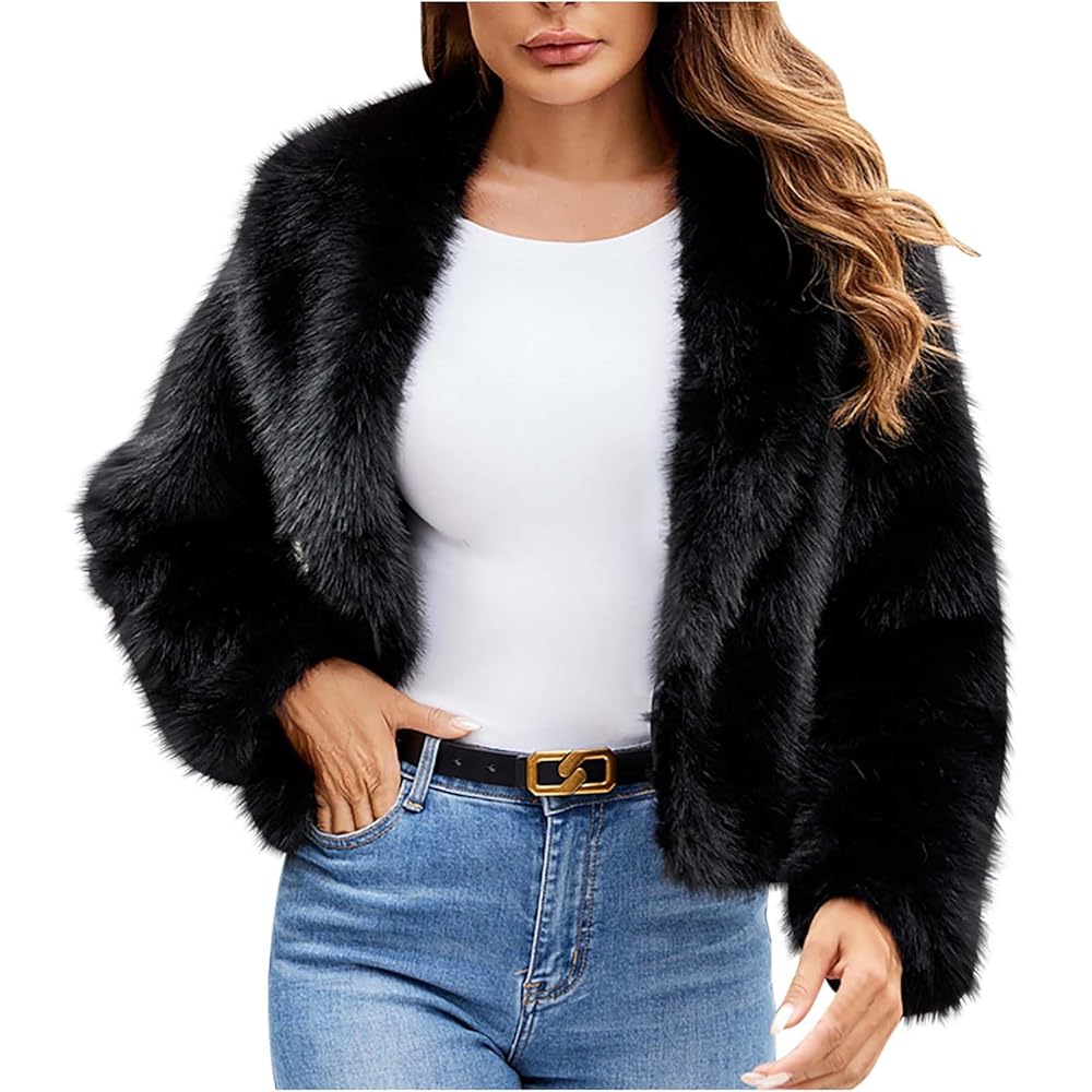 Amazon.com: Cropped Faux Fur Coat for Women Winter Black