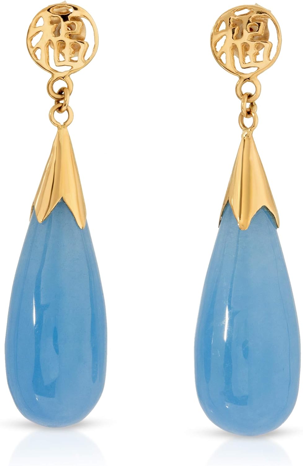 14K Yellow Gold Drop Shape Jade Earrings
