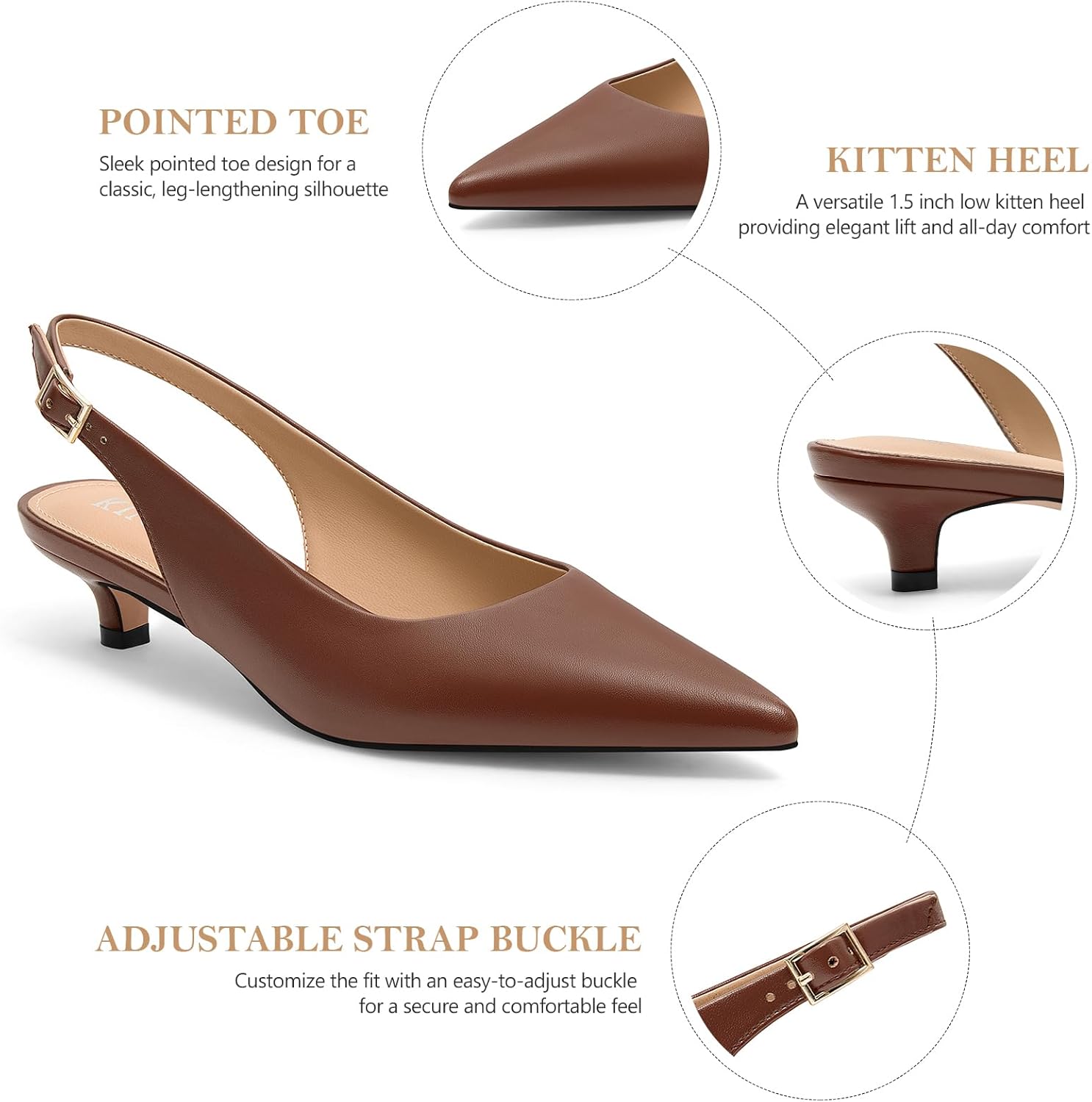KUOARN Kitten Heels for Women Pointed Closed Toe 1.5 Inch Low Heels,Slingback Pumps Shoes for Wedding,Party,Daily Work - Image 5
