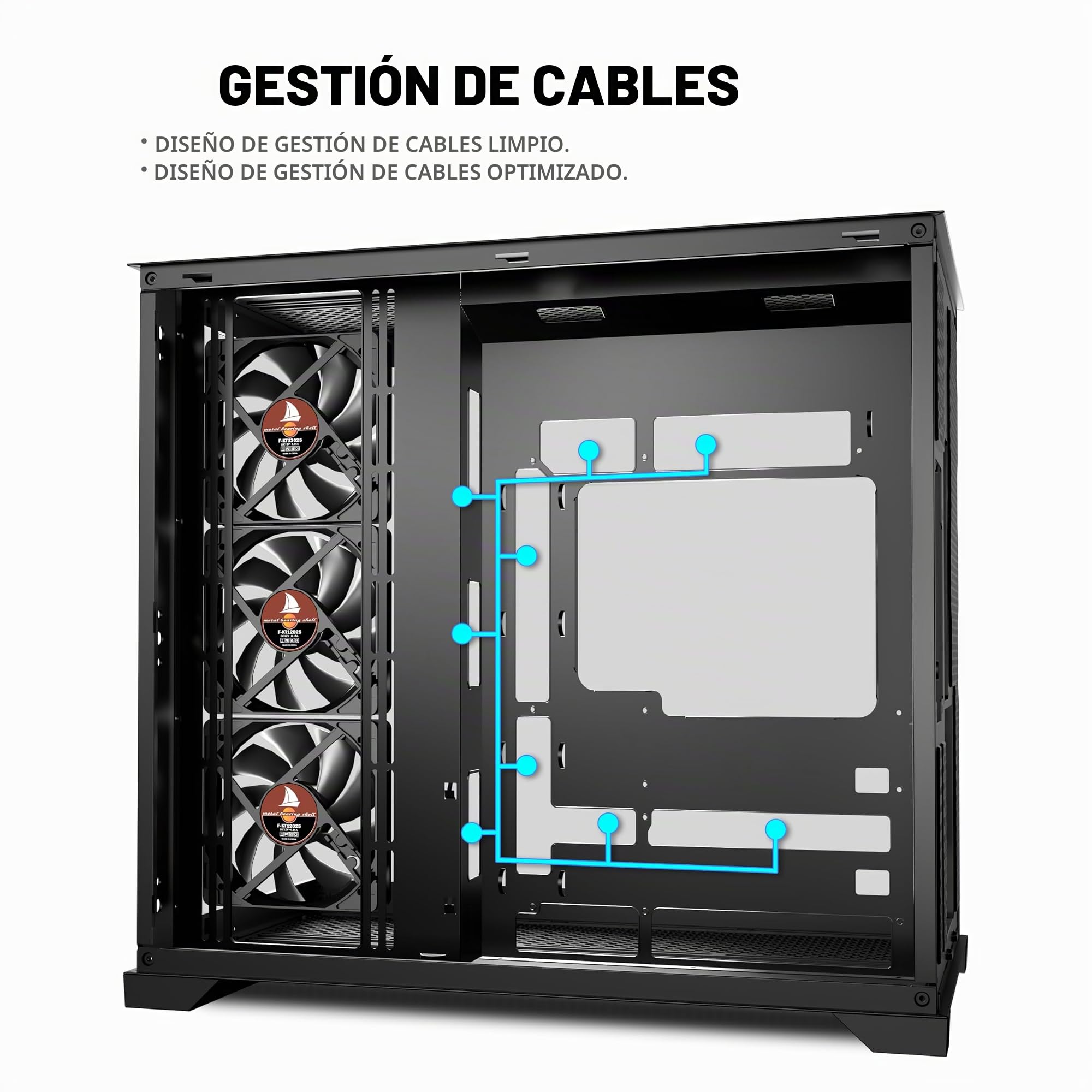 KEDIERS - Caja de ordenador con 5 ventiladores preinstalados, caja de juego ATX Mid Tower - Caja de ordenador con parte lateral abierta de cristal templado negro