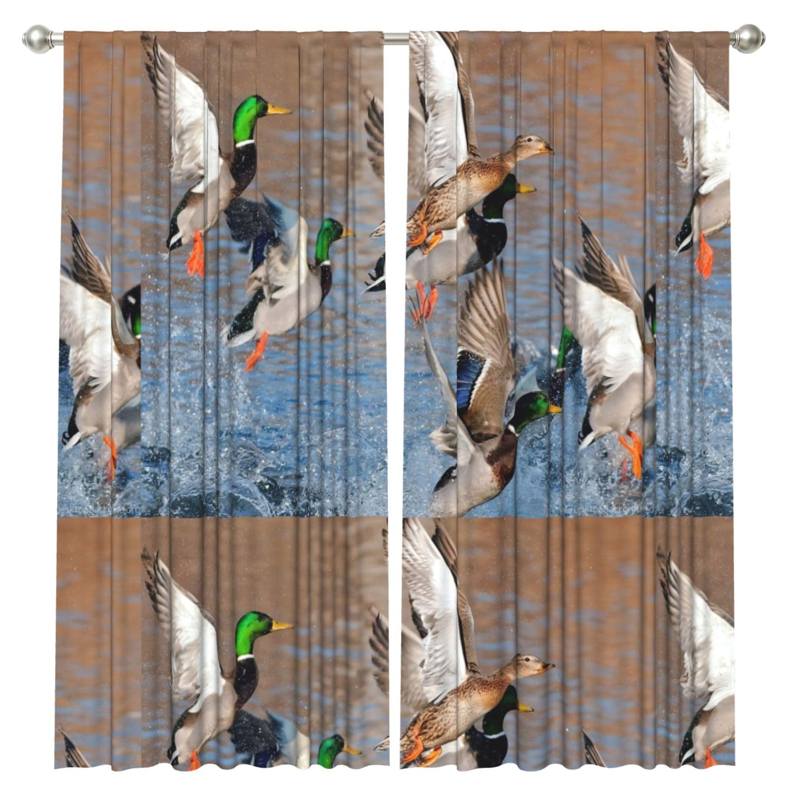 InOmak Mallards Duck Hunting Mallard Ducks, 2 Panels Window Curtains 52 x 84 Inch Blackout Curtains for Living Room Bedroom