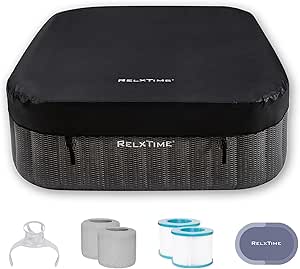 Inflatable Square Hot Tub for 4-6 People with 130 Air Jets and Built-in Heater - Black
