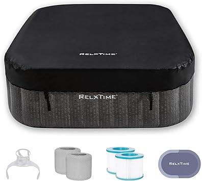Inflatable Hot Tub Square, 4-6 Person Portable Hottub, Outdoor Spa with 130 Air Jets, Built in Heater Pump, Blow Up Tub for Backyard Relaxation, 2 Filters, Square
