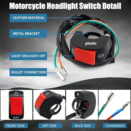 Miniatura 5 de Interruptor de palanca de faros delanteros para motocicleta, interruptor de manillar de 12 V de 78 pulgadas, botón rojo de encendidoapagado para U5
