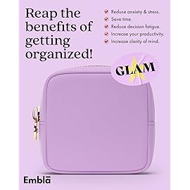 Embla Makeup Bag Travel Cosmetics Pouch and Toiletry Bag, Nylon Zipper Pouch Purse, Cute Make Up Organizer Storage Tote for Women Girls, Waterproof Travel Skincare Case, Small Makeup Bags,Grape