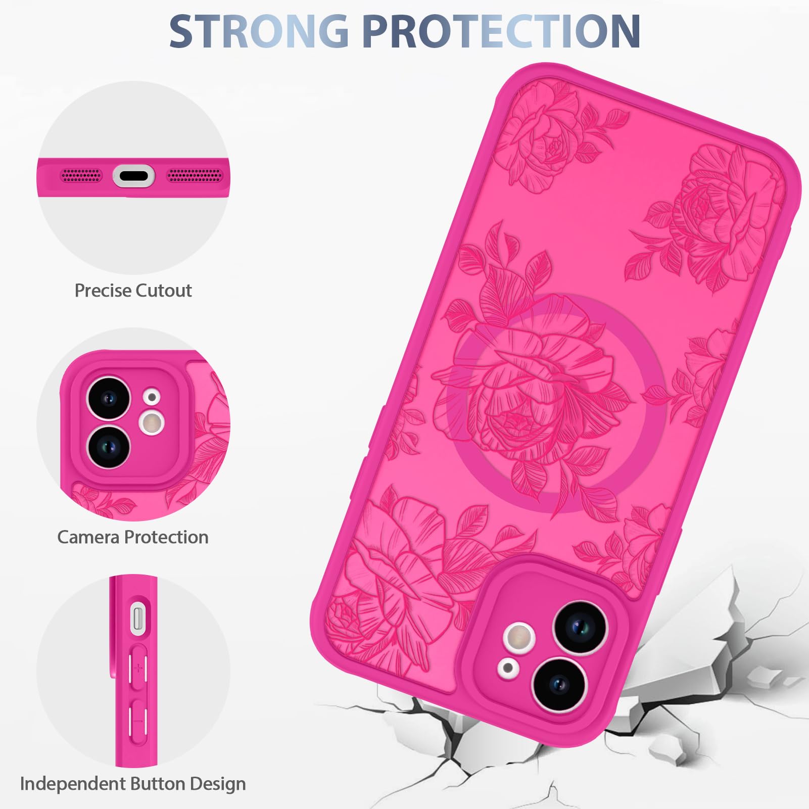 AIGOMARA IPhone 14 Pro Hülle Mit MagSafe – Niedliches Blumenmuster, Schwarz – Stoßfest & Magnetisch – TPU + PC – Perfekt Für Frauen & Mädchen