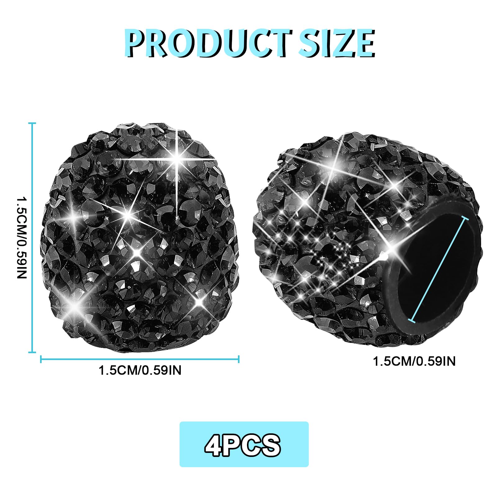 4Stück Ventilkappen Auto,Universelle Kristall Diamant Glitzer Strass Reifenventilkappen,Strass Ventilkappen Fahrrad,Ventilschaftdekoration für Autos,Kfz-Reifenventilstecker mit Strasssteinen (Schwarz) - 2