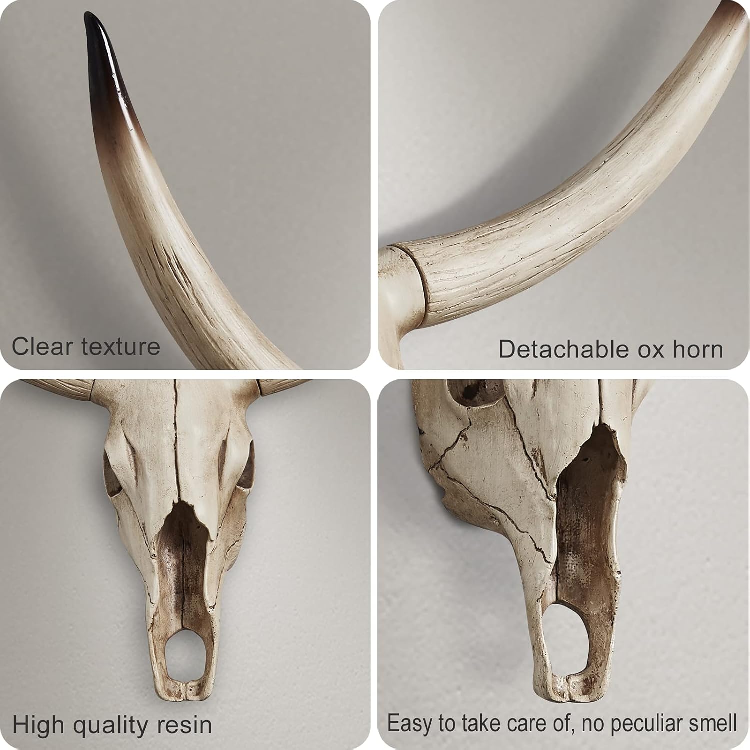 Notakia Gaobei Long Horn Cow Skull Wall Hanging Longhorn Steer Southwest Bull Skull Sculpture Resin Decoration
