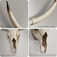 Vista 4 de Notakia Gaobei - Escultura de calavera de vaca de cuerno largo para colgar en la pared, decoración de resina