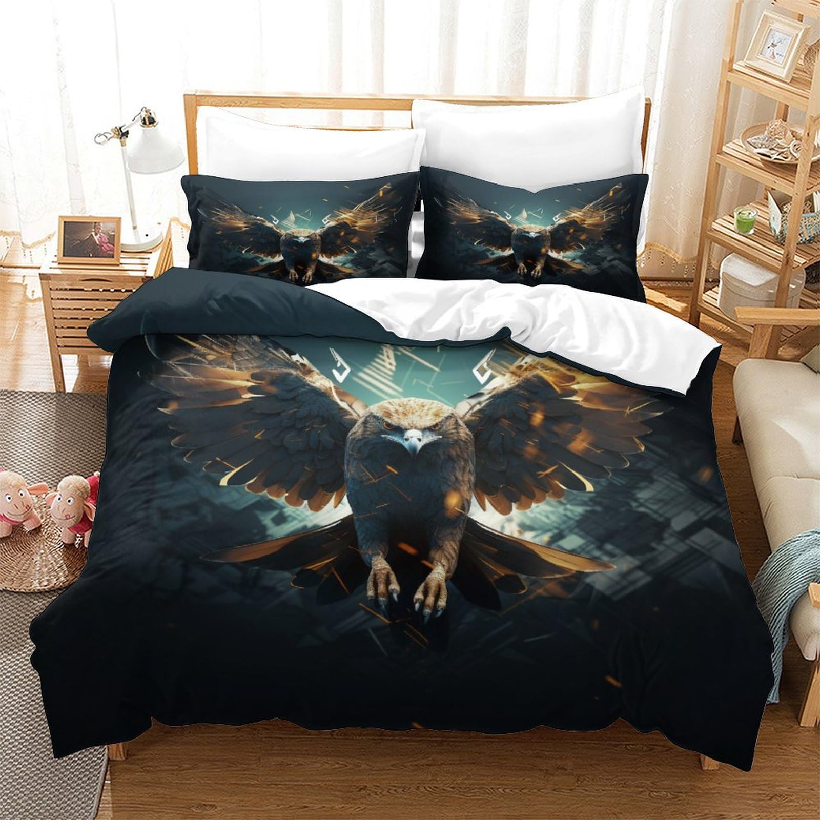 Housse de couette 260x220cm respirante contre la chaleur nocturne avec motif Aigle 3D