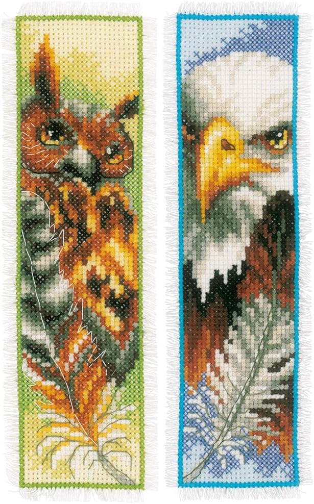 Vervaco Counted Cross Stitch Bookmark kit Eagle & Owl, Set of 2