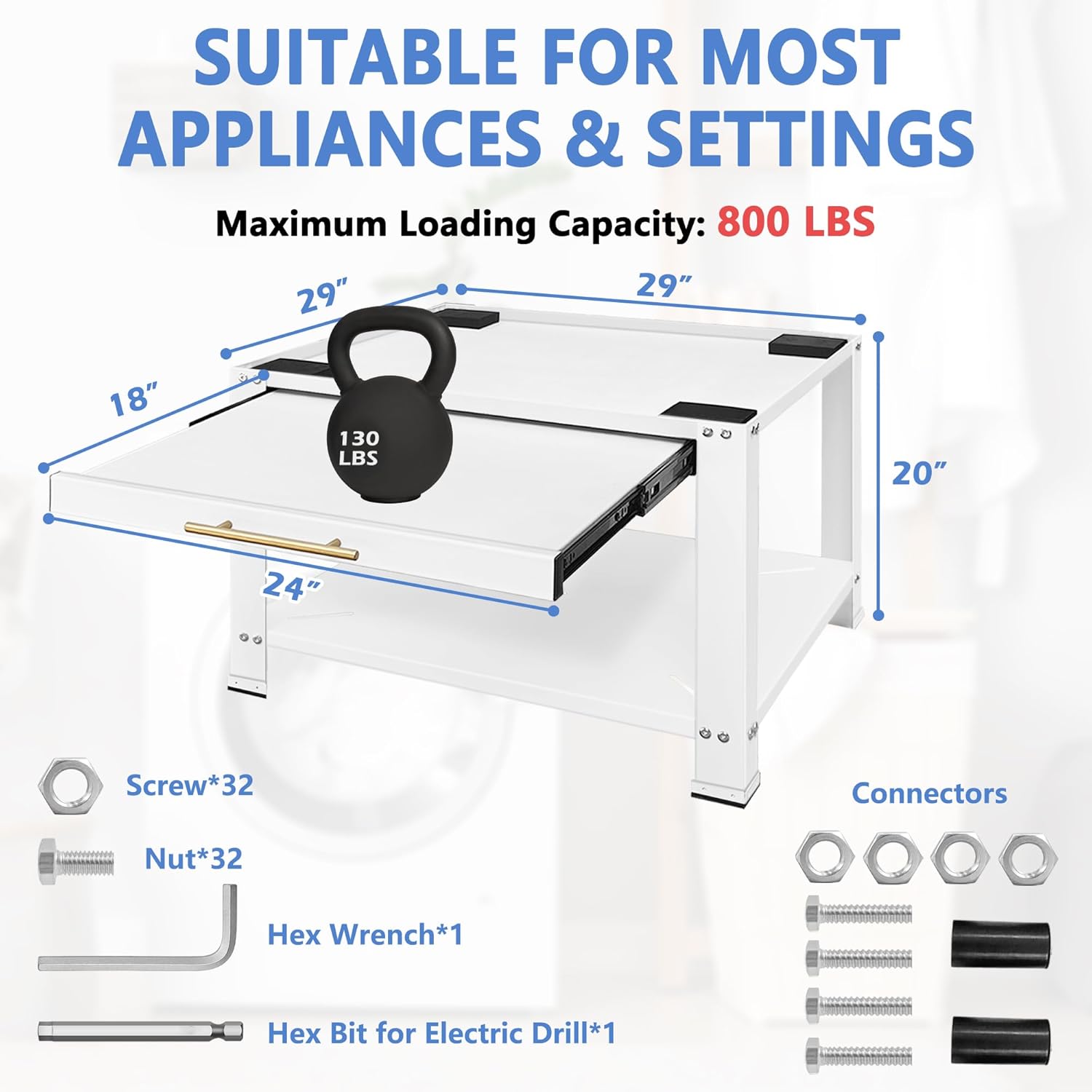 Royxen Washer and Dryer Pedestals Heavy Duty Metal Laundry Pedestal 29", Washer Dryer Pedestal Extra Big Screws for Anti-Vibration, Basket Shelf, 800lbs Capacity, Black