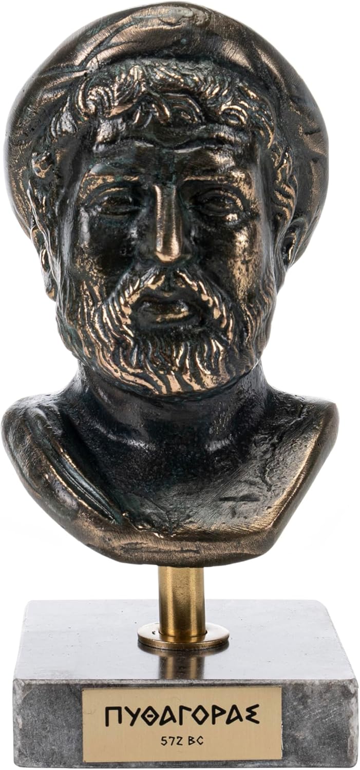 Greek Philosopher Pythagoras Bust Bronze Sculpture with Marble Base 5.90 inches (15cm)