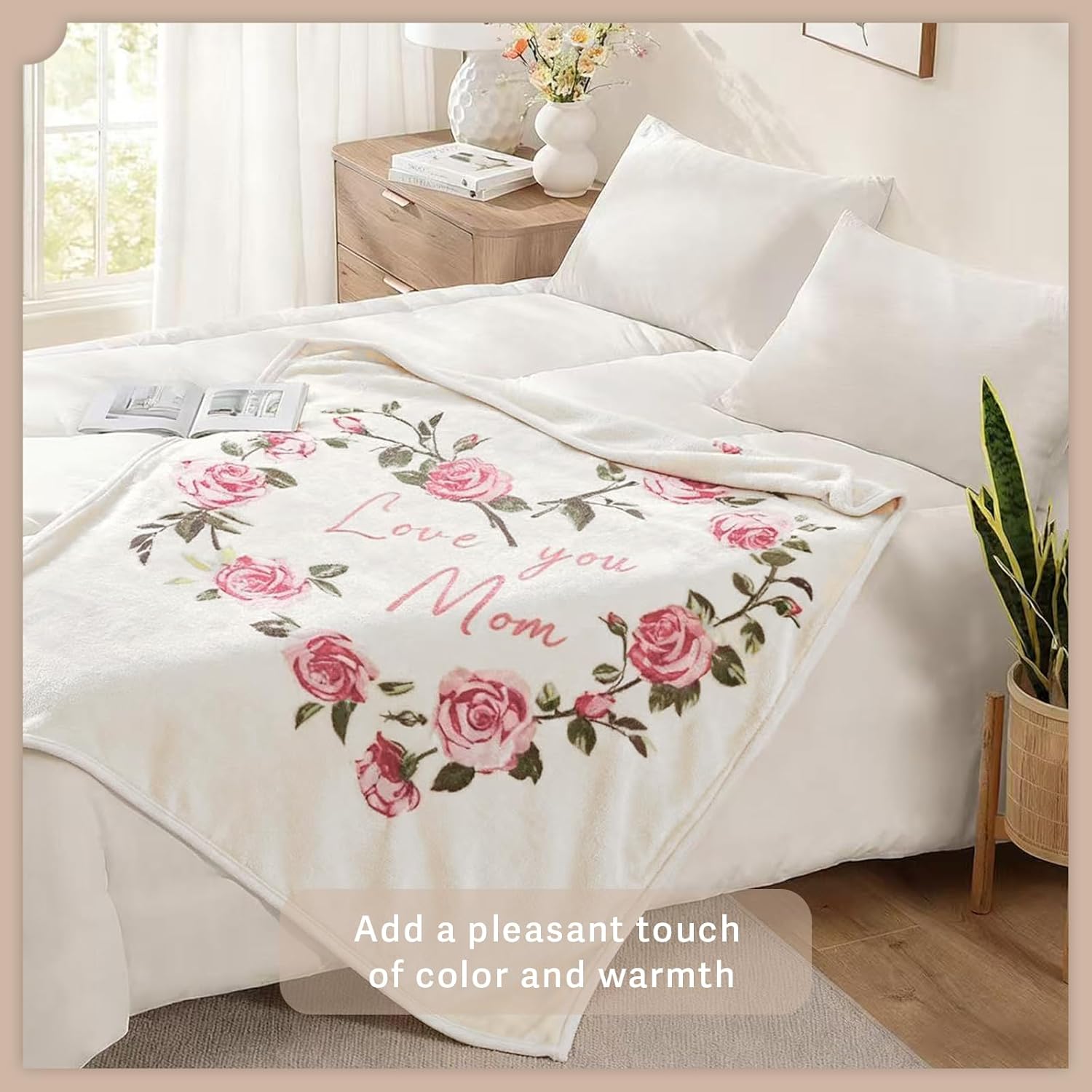 Geniospin Throw Blanket for Mom Birthday Gifts from Daughter Son, Dear Mom Blanket for Women's Day, Super Soft Flannel Throw Blanket for Couch Bed Sofa, Warm and Cozy