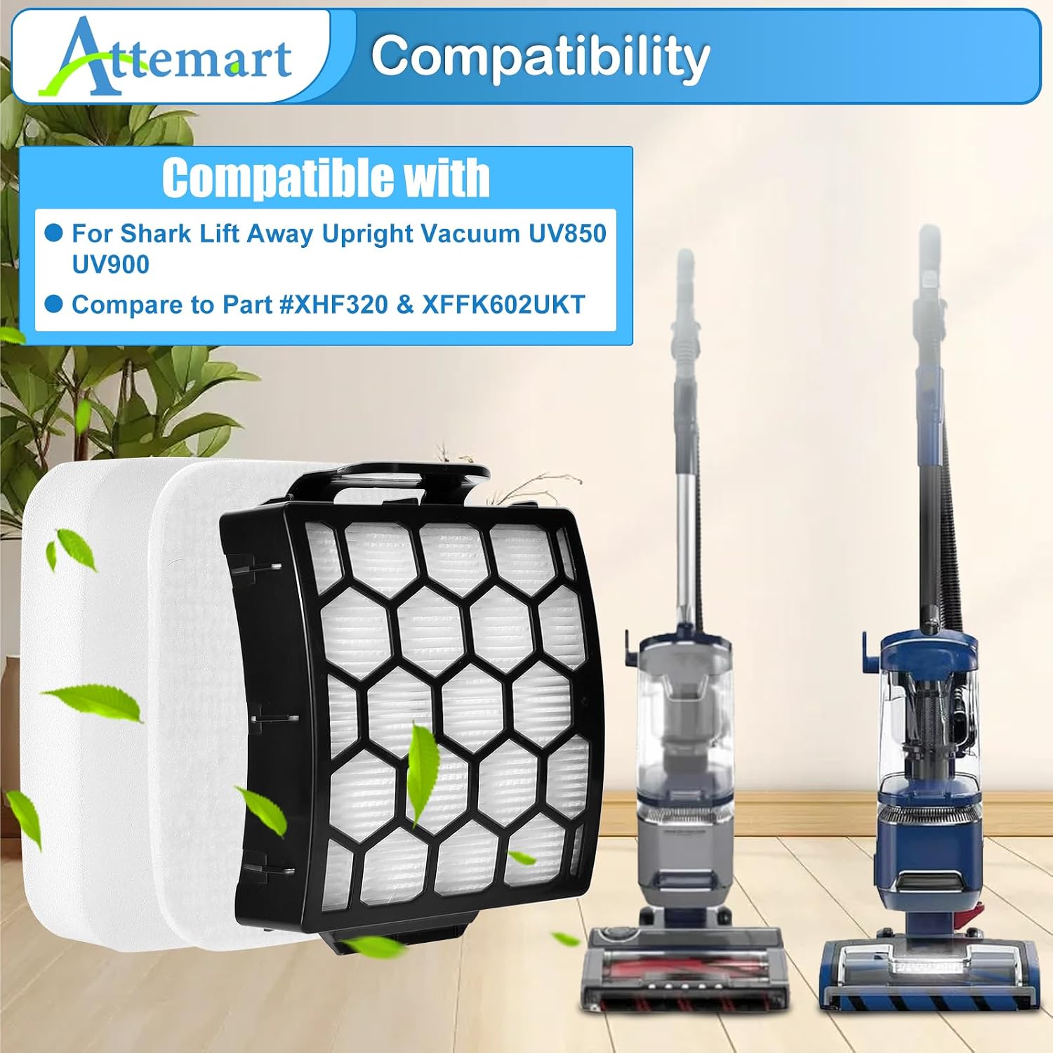 UV850 Filter Replacement for Shark Performance Lift Away UV950 LA492 UV900 UV850 LA480WM UV900CCO LA481 LA481C LA481HGN LA481HBJ Duoclean Upright Vacuum, Part # XHF320 & XFFK602UKT, 2 + 4 Filters