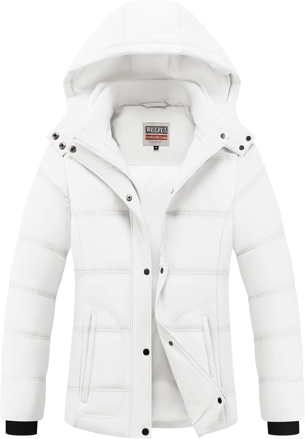 WULFUL Women's Winter Coats Lightweight Warm Thicken Puffer Jacket Waterproof Quilted Winter Jackets with Removable Hood