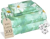 Vista 12 de MCO Juego de sábanas de 100% algodón de 300 hilos, tamaño Queen, bolsillo profundo de 16 pulgadas, sábanas refrescantes transpirables de 4 piezas