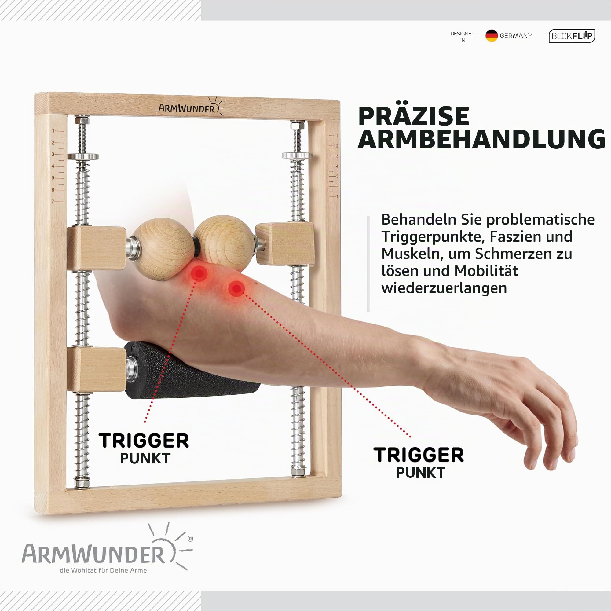 Professionelles Unterarmmassagegerät und Roller - Tennisarm, Golferarm, Sehnenentzündung, Karpaltunnel, Handgelenk, Hand, Triggerpunkt, aktive und myofasziale Entspannung