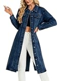 LifeShe Women Denim Jacket Button Down Maxi Long Jean Trench Coat With Pocket