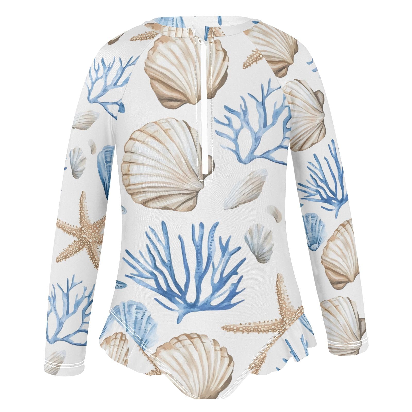 ALAZA Toddler Swimsuit Girl Bathing Suit Swimwear Rash Guard Coral Starfish Shell Long Sleeve 3T