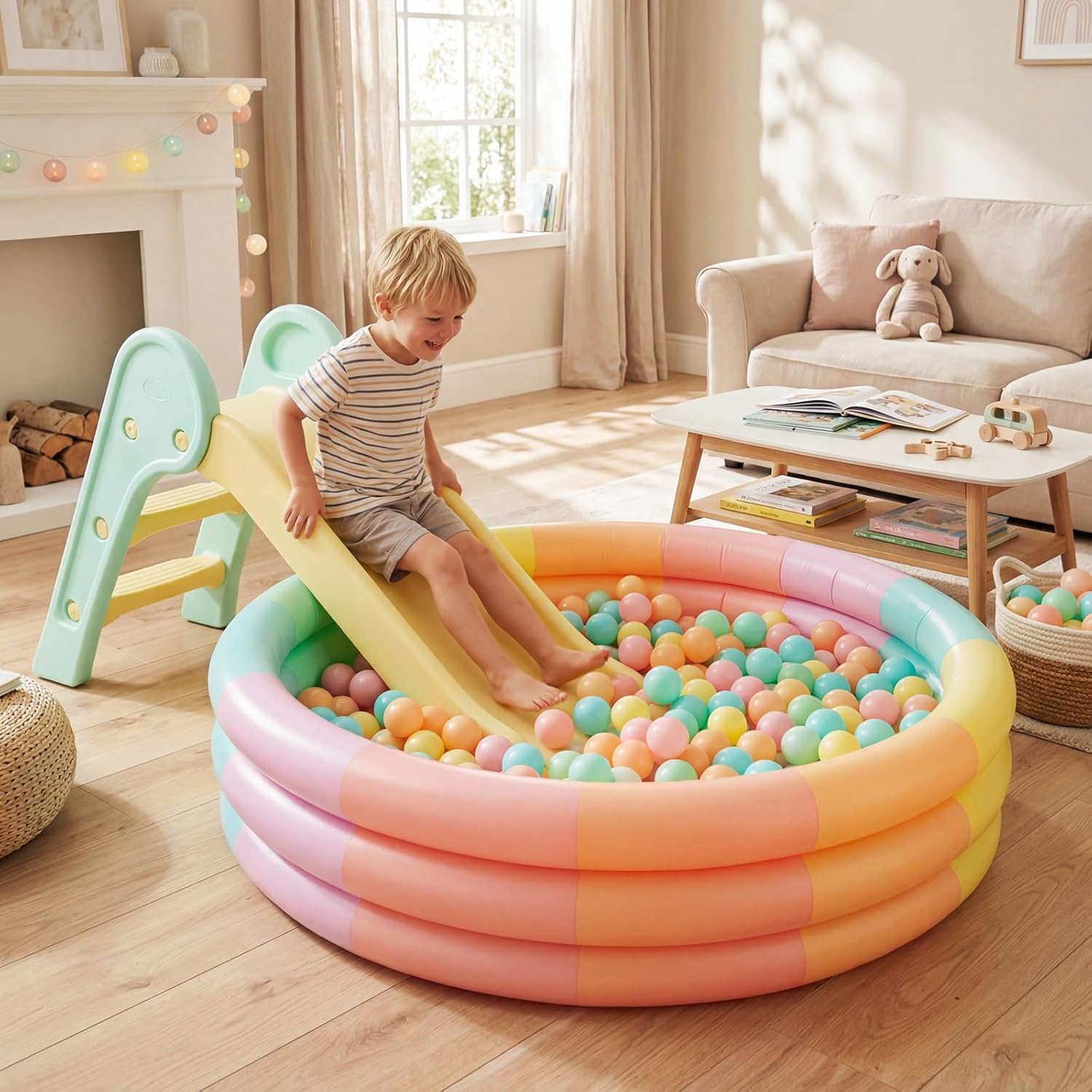 VioraWhite 4 Pack Inflatable Kiddie Pool for Toddlers 34"x10" Pastel Blow up Kids Swimming Pool Small 3 Rings Round Baby Pools for Indoor Outdoor Water Game Play Center