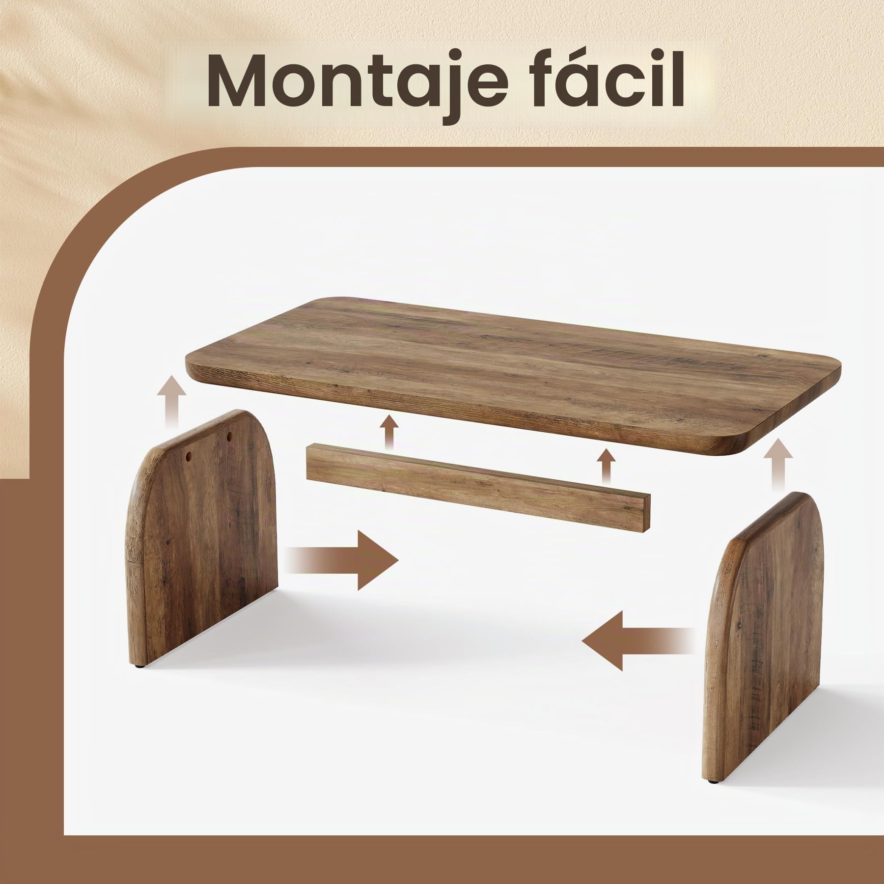 Tribesigns Mesa de centro rectangular, 120 cm Gran mesa de centro de granja de madera, mesa de cóctel con base estable y esquinas redondeadas, mesa central, mesa de té, montaje sencillo, marrón