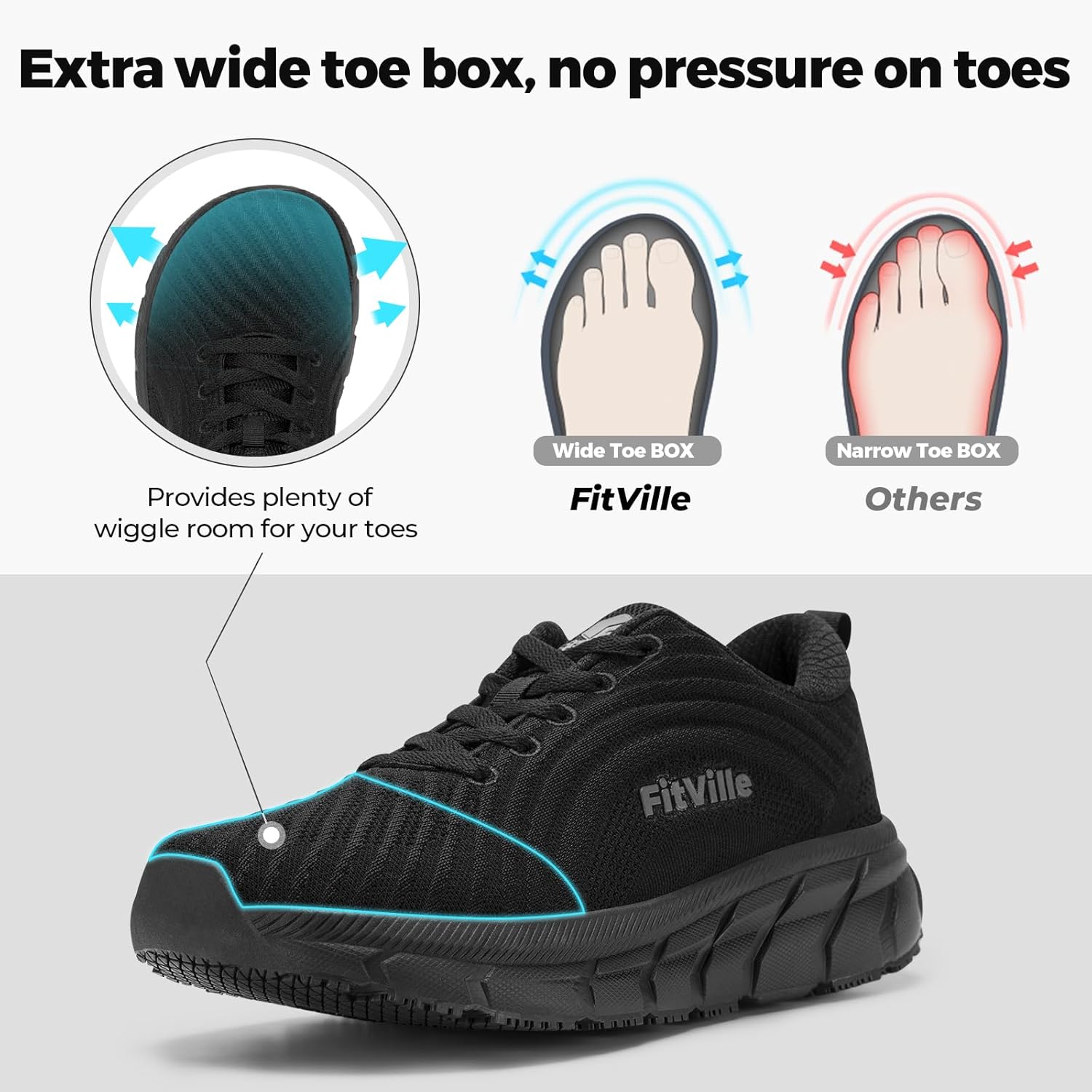 FitVille Wide Walking Shoes for Men Comfortable Lightweight Running Wide Toe Box Shoes for Men Non Slip Cushioned - Image 2