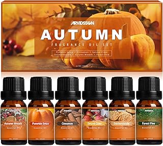 Autumn Fragrance Oil Set, ARVIDSSON Fall Essential Oils Gift Set - Pumpkin Spice, Cinnamon, Spiced Cider, Snickerdoodle, Autumn Wreath, Forest Pine