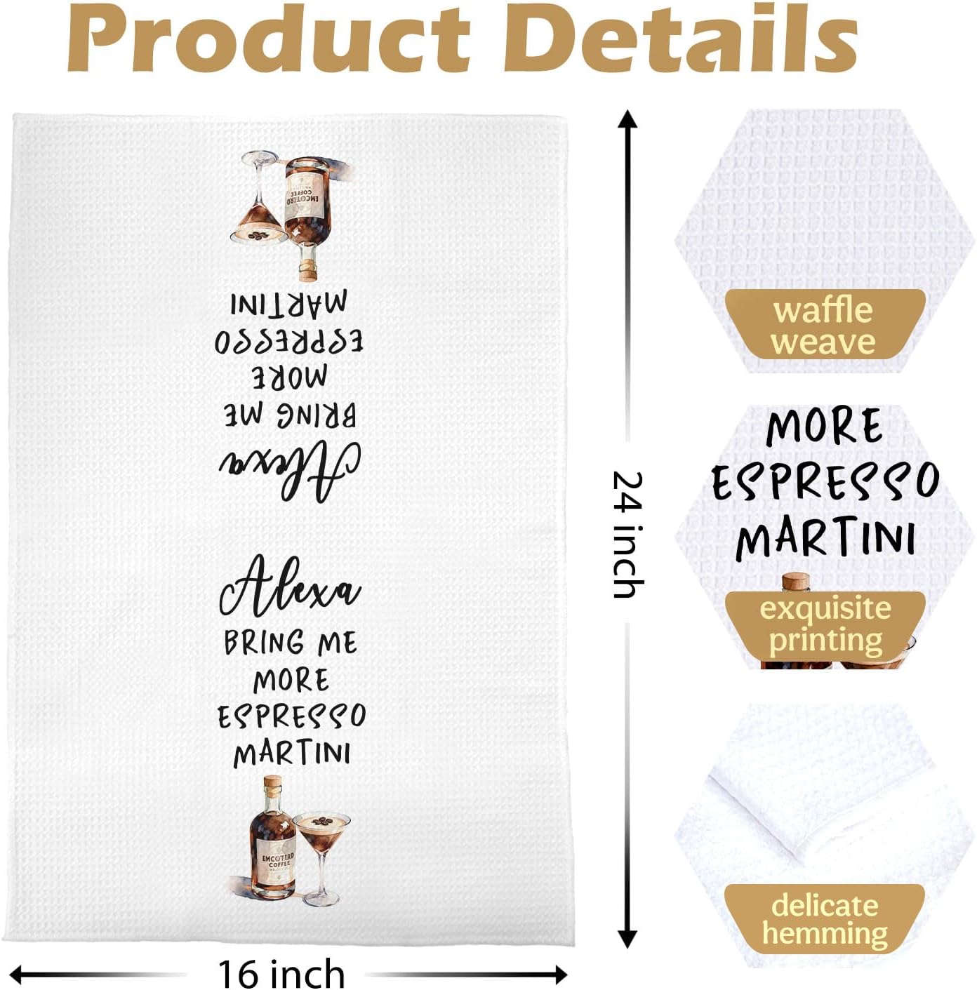 Espresso Martini Kitchen Towels - Funny Espresso Martini Gifts Decorative Waffle Dish Towels, Gifts for Cocktail Lovers Hand Towel, Hostess Gift Tea Towel, 16x24 Inch