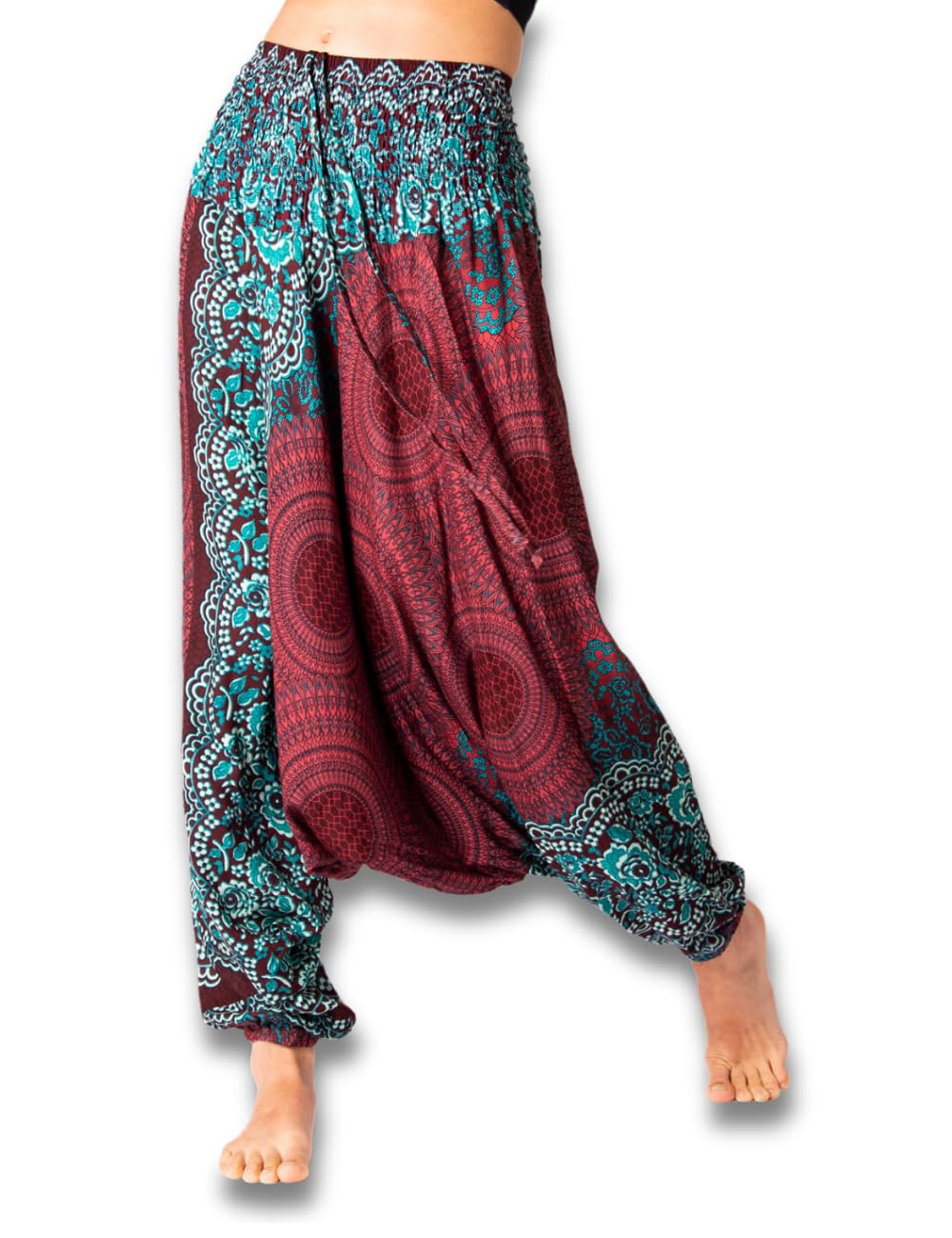 Panasiam Unisex Mandala Bordeaux Red Aladin Pants, Mandala 5, Bordeauxred L