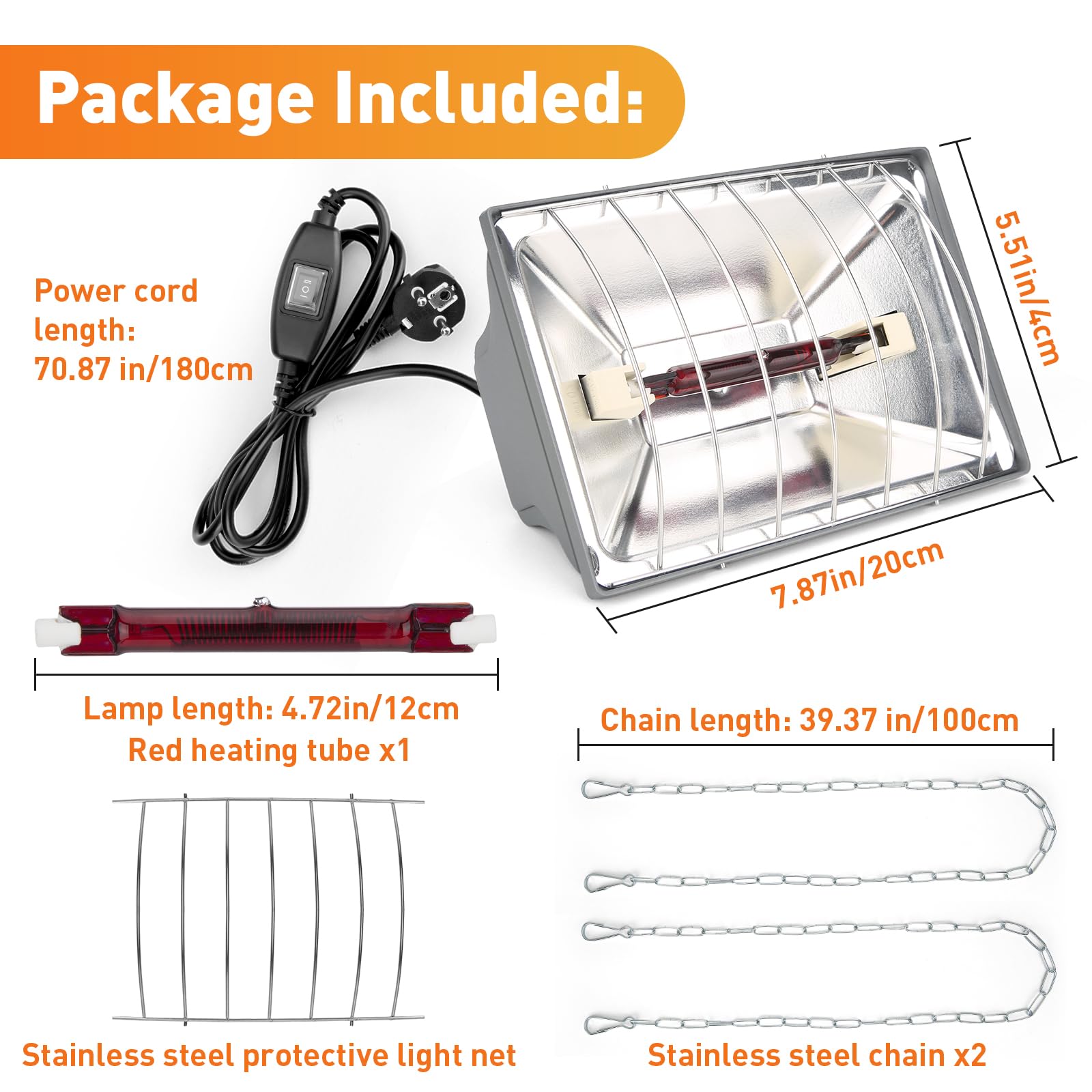 Lampa grzewcza dla drobiu, hodowlana lampa do zachowania ciepła, z kontrolą temperatury 300 W/150 W, IPX4 wodoodporna dla piskląt, prosiąt, drobiu