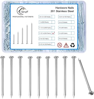 300PCS Galvanized Steel Hardware Nails with Storage Box, 1-1/2 Inch Flat Head Nails for Hanging Pictures and Woodworking, Picture Hanging Nails, Small Nails, Wall Nails, Wood Nails, Finishing Nails