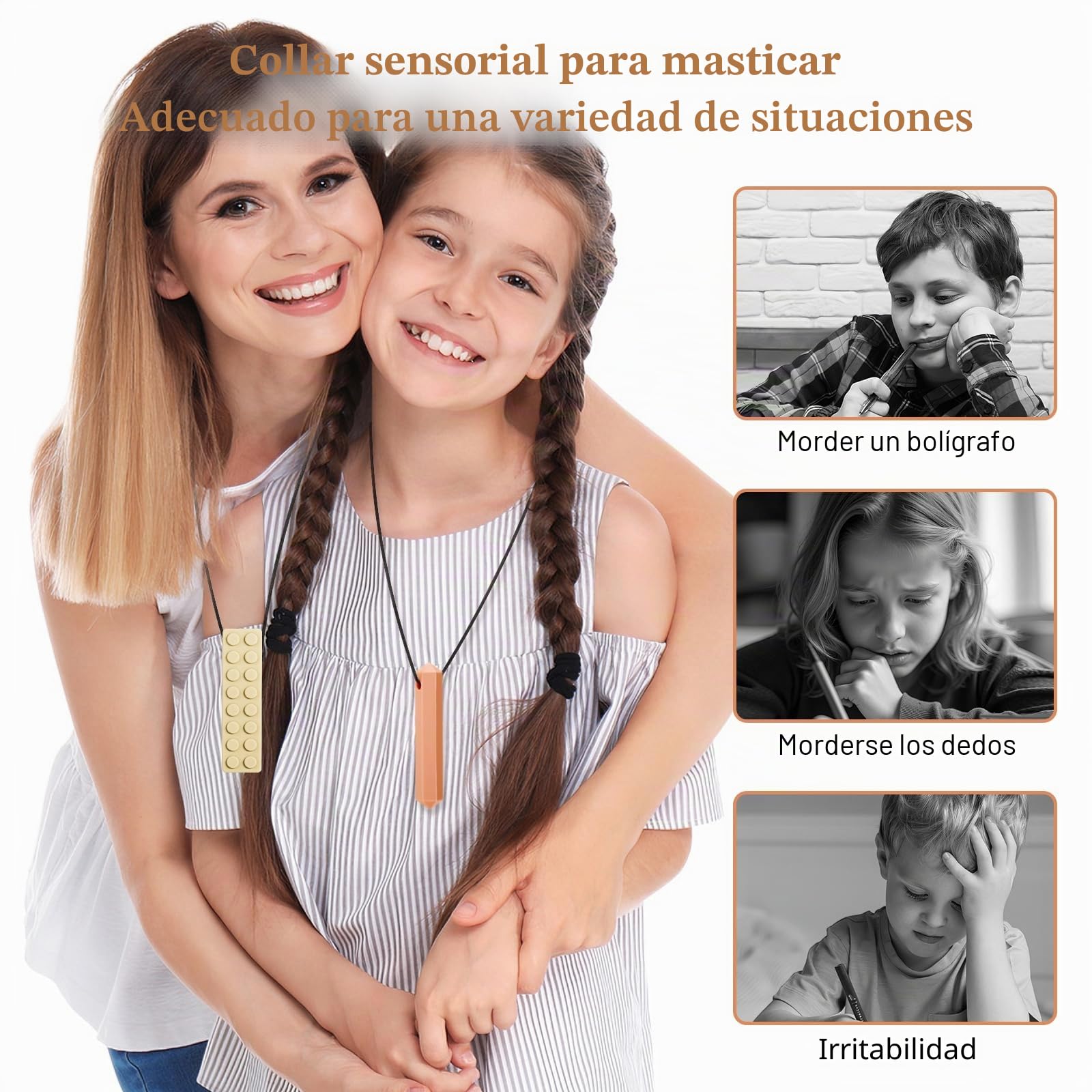 CLDY Collar sensorial masticable para autismo y TDAH, paquete de 5 juguetes masticables de silicona de gradoalimenticio para nifios, mordedor motor oral sin BPA paranifios y nifias