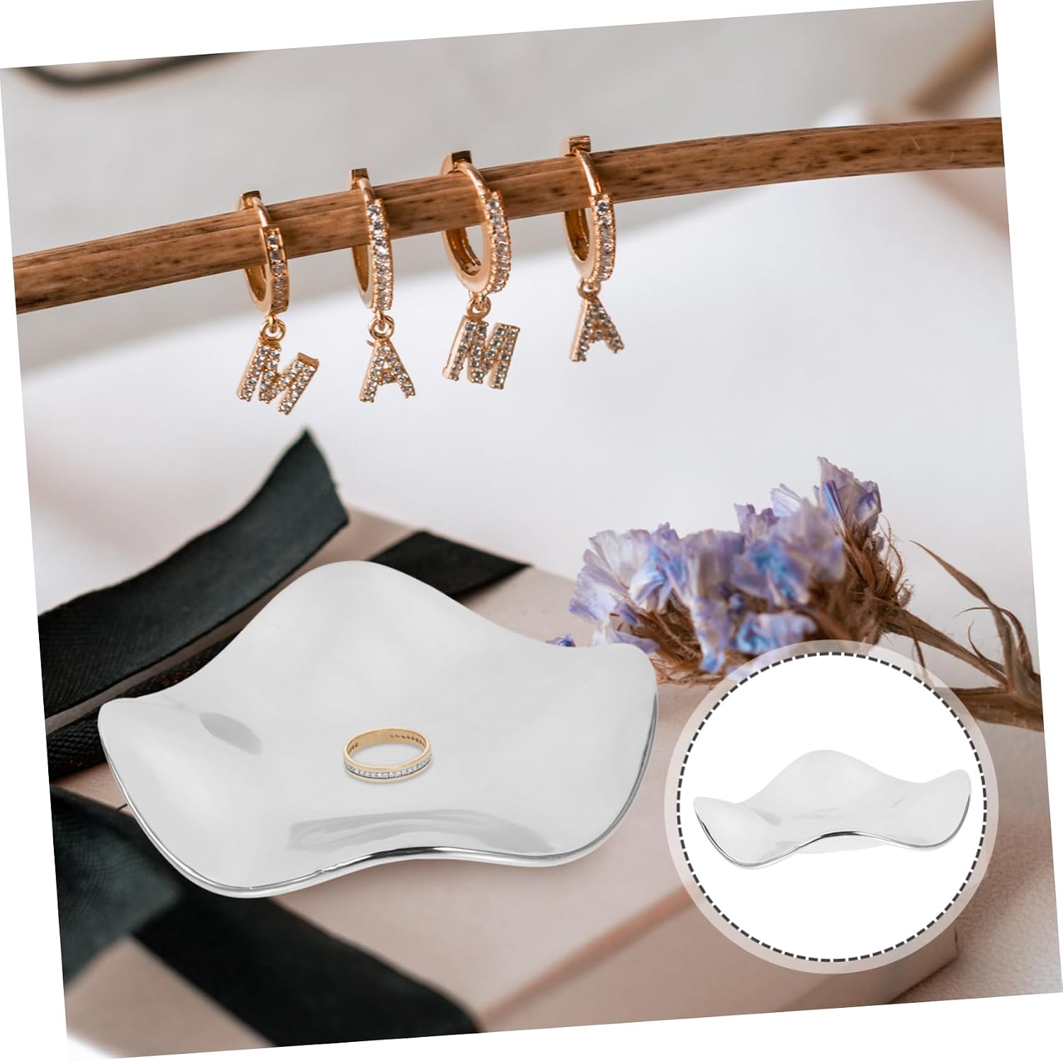 Jewelry Plate Garden Mirror Jewelry Tray Ceramic Serving Tray Ring Tray Jewelry Display Ceramic Tray Ceramic Jewelry Dish Trinket Tray Small Cookie Plate Ceramics Storage/1061