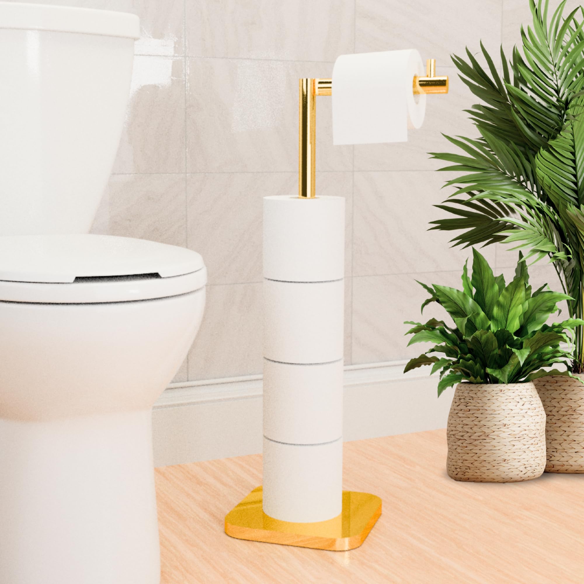 Toilet Roll Holder Free Standing, Toilet Roll Stand for 5 Rolls, Stainless Steel Loo Roll Holder with Heavy Stable Base