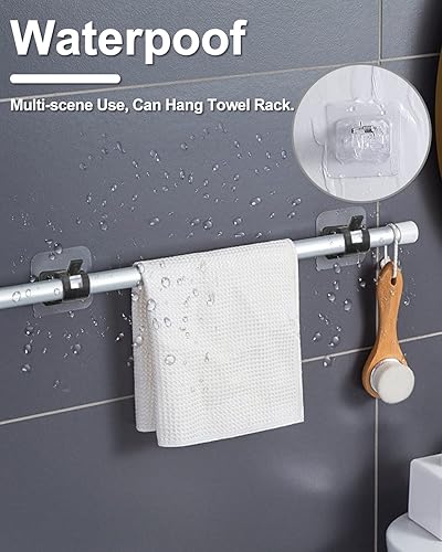 Miniatura 10 de Soporte para barra de cortina sin perforación, 16 piezas, autoadhesivo, sin clavos, soportes de pared para cortinero, ganchos ajustables para